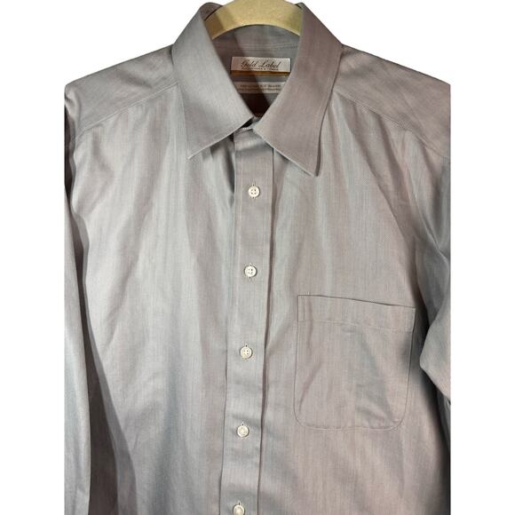 Roundtree & Yorke-Shirt-Men 15.5-33 Gold Label Non-Iron EZ Wash Gray Herringbone - Picture 2 of 7